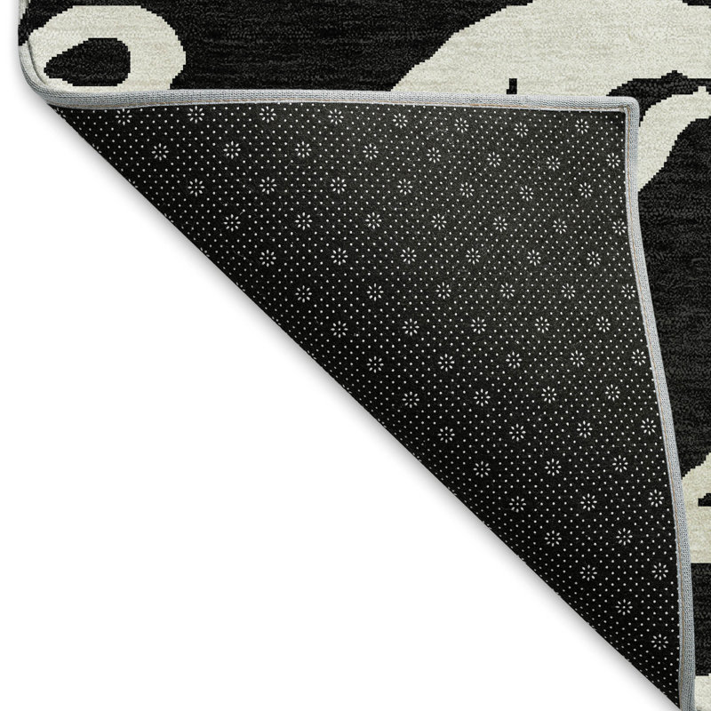 Premium Machine Washable Prisco Black Rug, Rectangle 10' x 14'