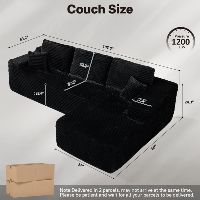 Cozza Boneless 2 - Piece Upholstery Compression Sofa, No Assembly Required Sectional Free Combination Couch with L-Shape Chaise