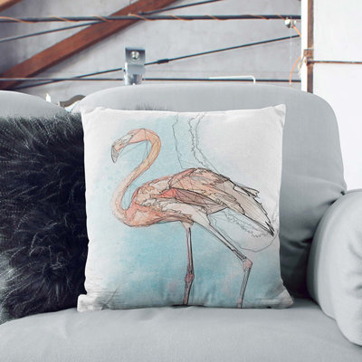 Flamingo Bird in Abstract Cushion with Filling