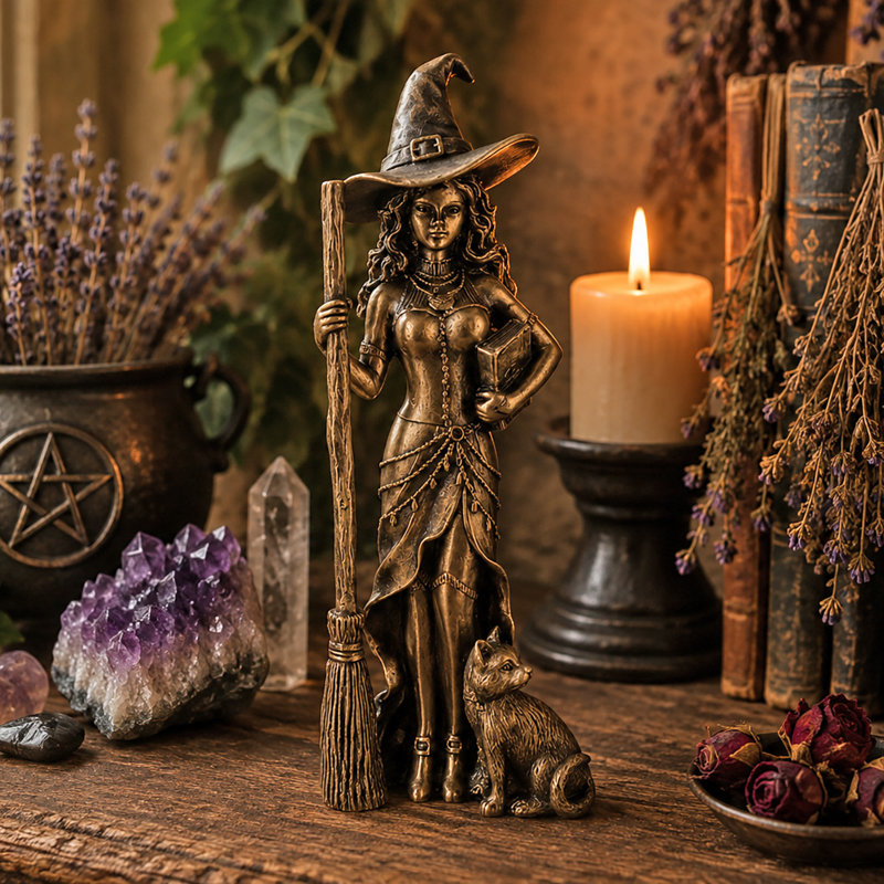 Henschler Witch with Cat Bronze Sculpture