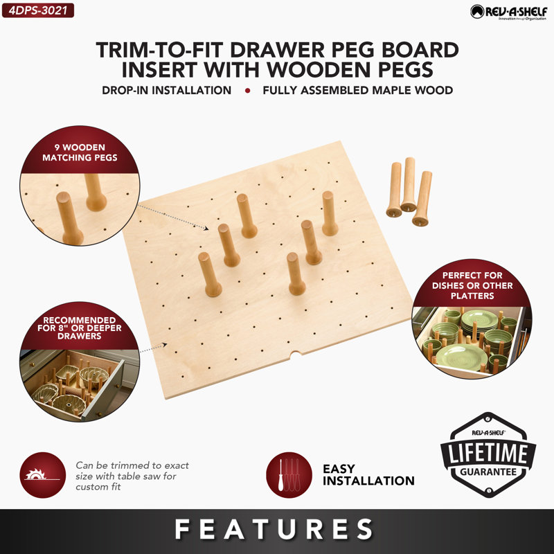 Rev-A-Shelf Trimmable Pegboard Drawer Organizer, 6.63"H x 30.25"W x 21.25"D
