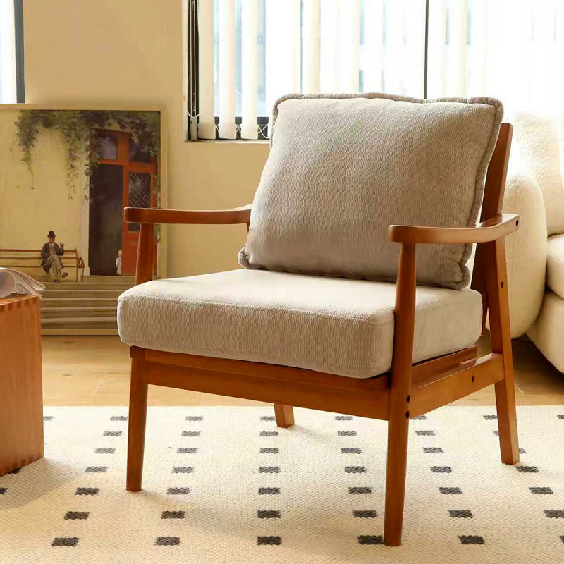 Mignon fauteuil d'appoint avec structure en bois massif, fauteuil de salon avec coussin en tissu doux, fauteuil de chambre confortable, fauteuil de lecture confortable