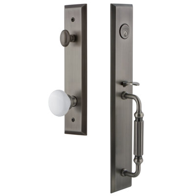 Fifth Avenue One-Piece Handleset with Single Cylinder Deadbolt and F Grip with Hyde Park Knob