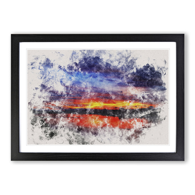 Sunset over Laos Lake - Picture Frame Painting, 27cm H x 36cm W x 2cm D, Black Framed