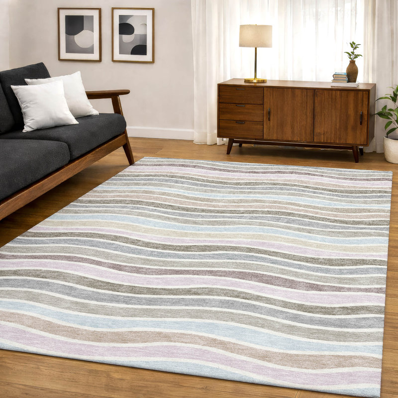 Premium Machine Washable Mayfield AMF2333 Stripes Rug, Tan, 10' x 14'