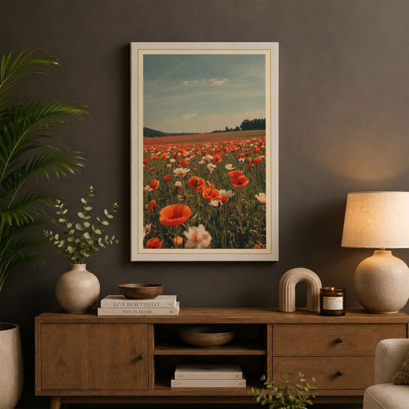 Poppy Field in Bloom Botanical - Wrapped Canvas, 18x12 - 45.7 x 30.5 cm, Sage Border