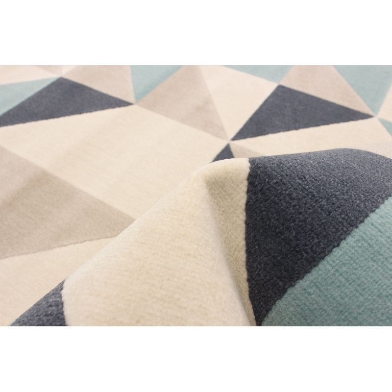 Ensemble de tapis à motif géométrique bleu marine / beige Praneeth, Rectangle 5 pi 3 po x 7 pi 7 po