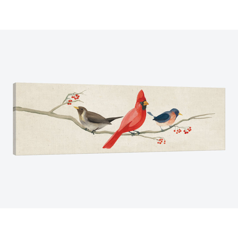 Festive Birds Panel II, impression sur toile tendue, H 12 po x l 36 po x P 1,5 po, Cadre noir