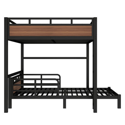 Queen Over Queen Metal Bunk Bed/Metal Loft Bed,Separable Bunk Beds,With Raised Security Fence,Walnut Color