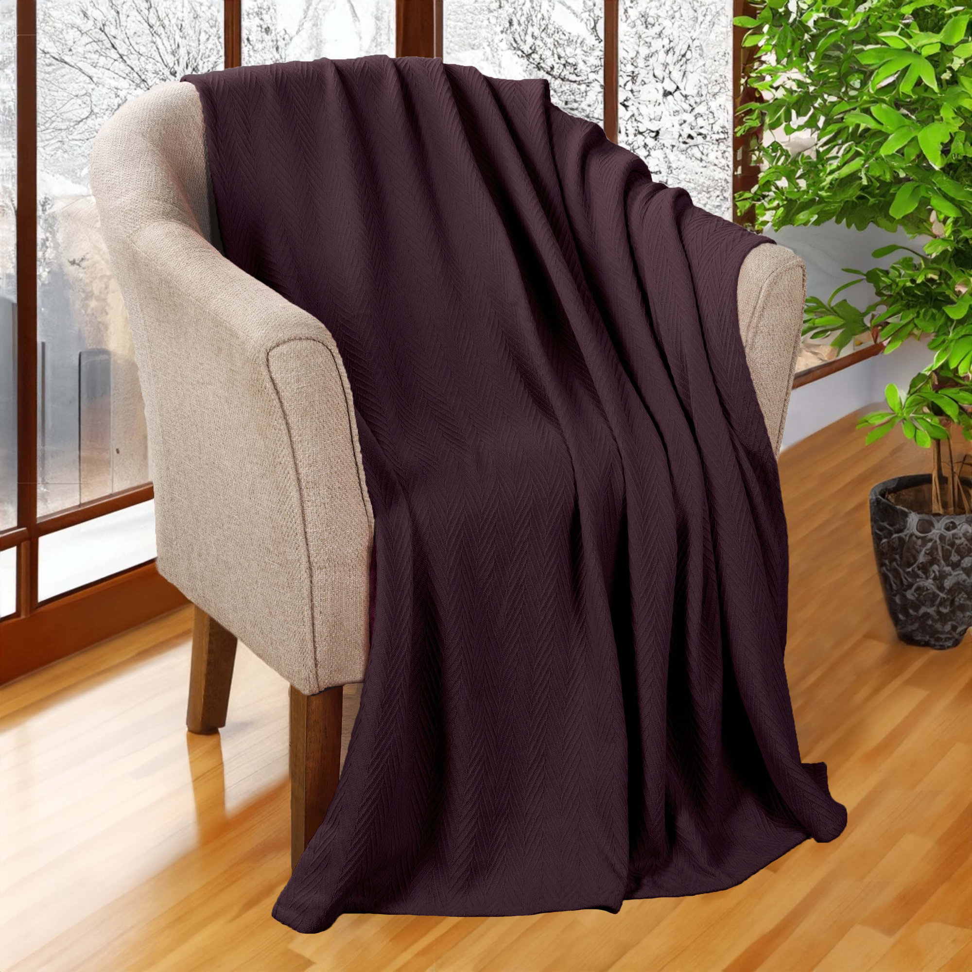 Jareth Woven Metro Zig-Zag All-Season Cotton Blanket, Twin, Plum