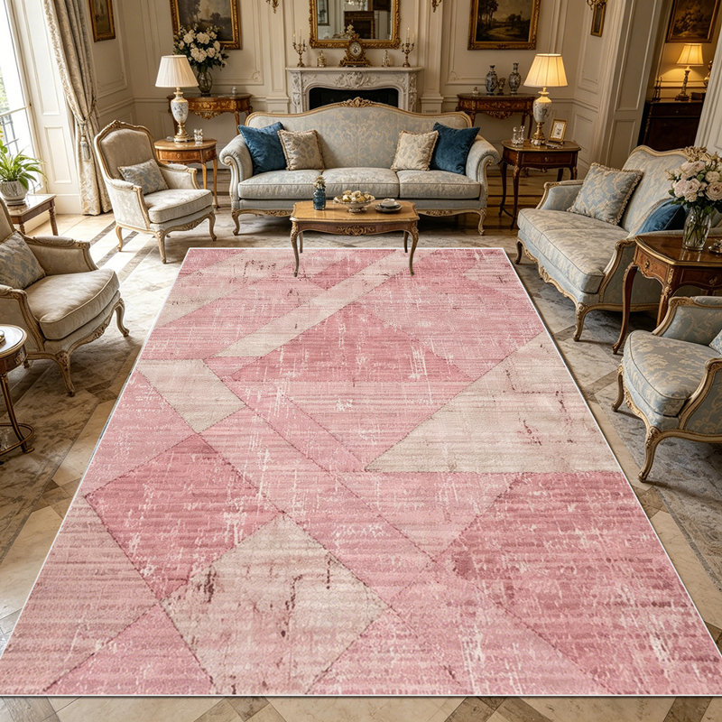 1PC distressed pink beige geometric patchwork area rugs for Living Room, Soft, All seasons, Easy-maintain, Washable Indoor mat, Farmhouse suitable for dining table, bedroom, entryway, kitchen, home office, backyard patio, Home Decor, Outdoor Decor.