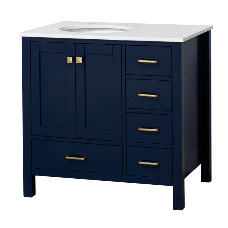 Ensemble de meuble-lavabo simple 36 po Claudett, Bleu royal, Engineered White