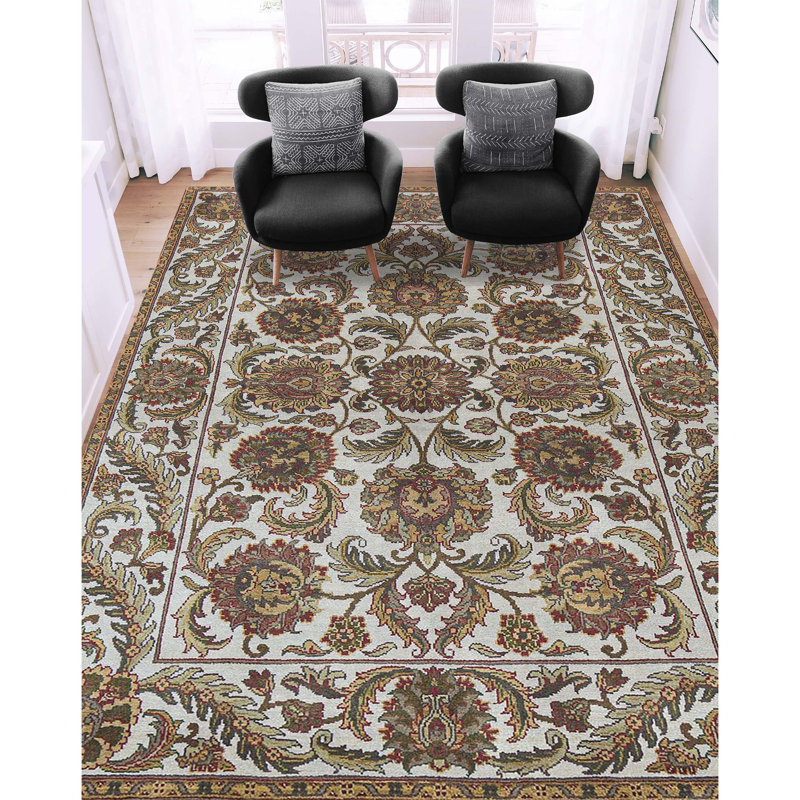 Tapis ivoire et ivoire noué à la main de haute qualité