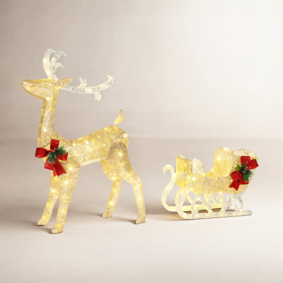 Lighted Christmas Reindeer and Santa's Sleigh
