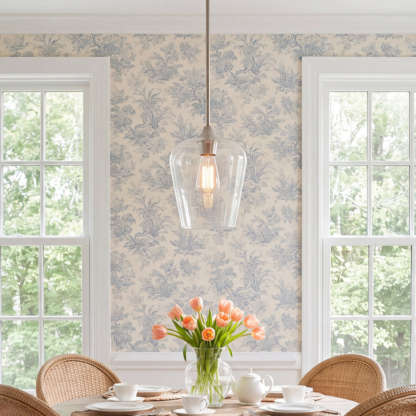 Breena Dimmable Single Light Pendant, Clear, Satin Nickel