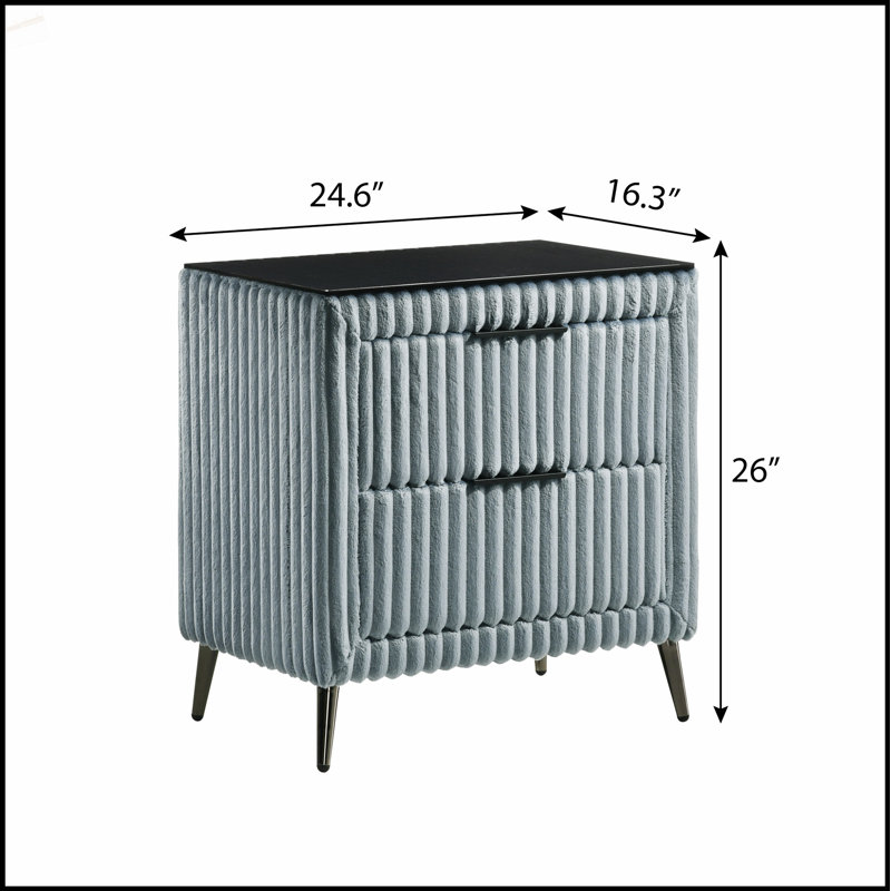 Table de chevet large en velours côtelé avec des tiroirs spacieux, bleu, durable et élégant Mavela