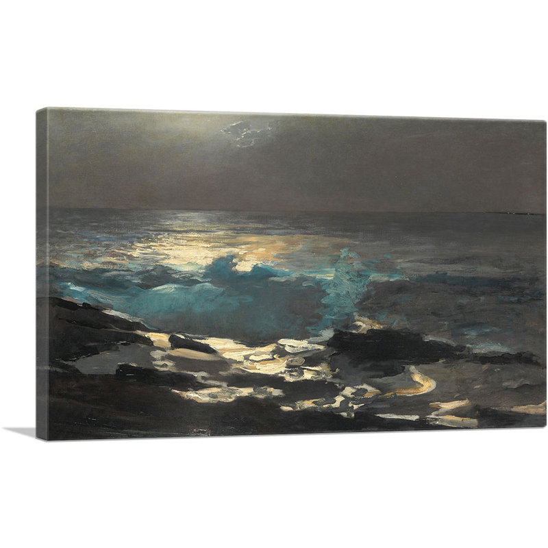 «Moonlight Wood Island Light 1894» par Winslow Homer, reproduction d'art sur toile tendue, H 12 po x l 18 po x 1,5 po