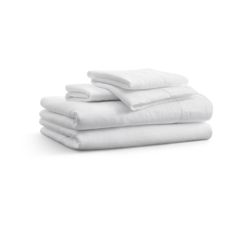 Stone Washed Linen Sheet Set, Full Sheet Set + Fitted Sheet + 2 Pillowcases, White