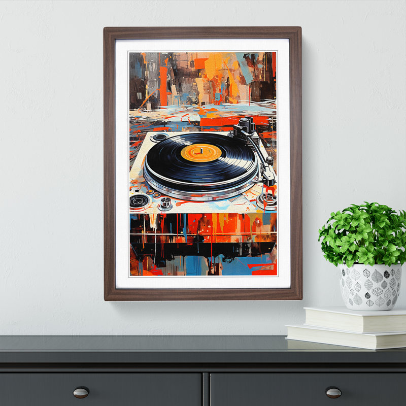 XYZ-FRM-V1223-5425 Record Player Informel - Single Picture Frame Print on Wood, Walnut, 34cm H x 25cm W x 2cm D
