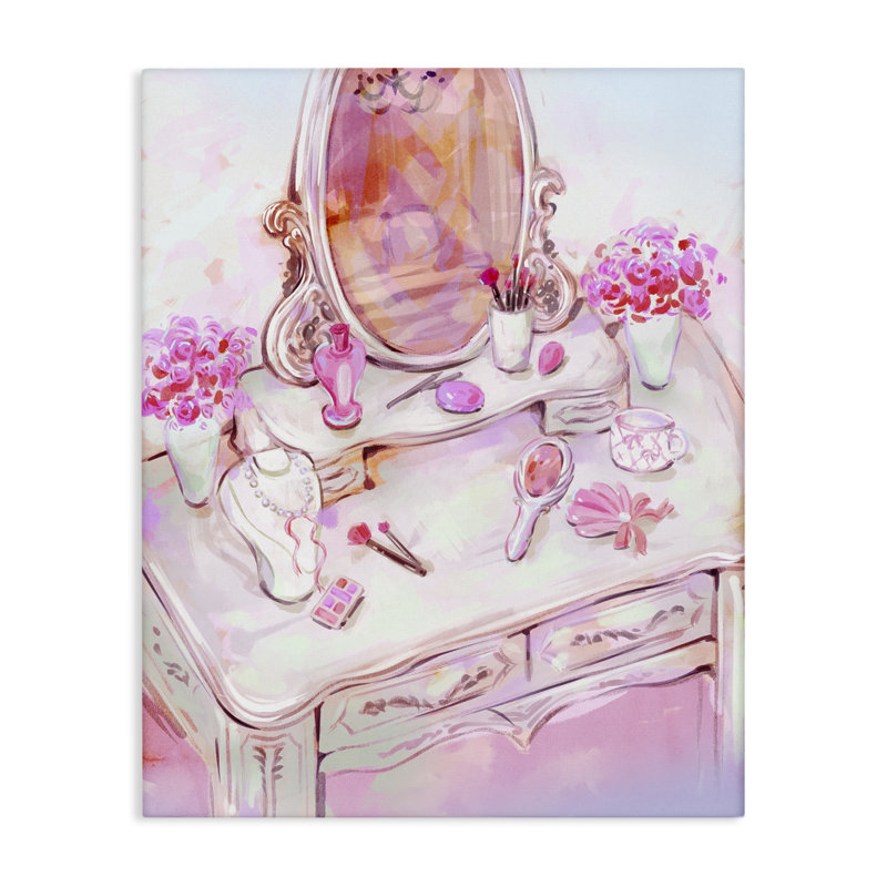 Toile rose pastel avec vue de coiffeuse, design par Ziwei Li, H 30 po x l 24 po
