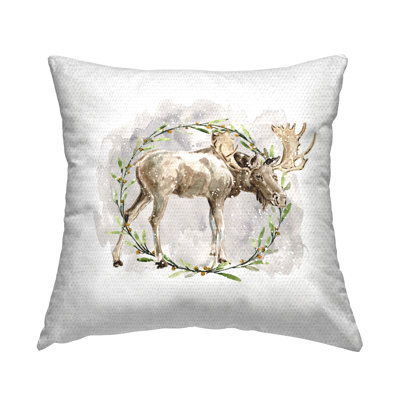 Coussin d'extérieur imprimé orignal à motif d'aquarelle par Carol Robinson Stupell Industries