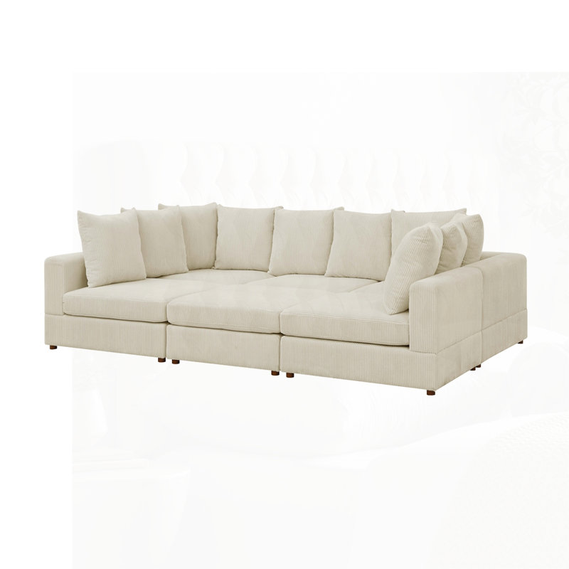 Canapé modulaire en velours côtelé 6 pièces, Crème, crème