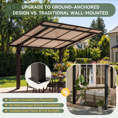 10' × 8' Freestanding Polycarbonate Pergola with Aluminum Frame, All-Weather Outdoor Patio Cover with UV Protection