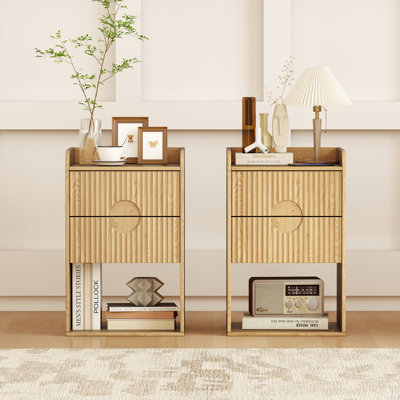 22.8" H Fluted End Table (Set Of 2), Mid Century Modern With Drawer