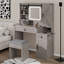 Bureau de maquillage avec miroir coulissant et lumières, ensemble de meuble-lavabo à plateau en verre avec station de charge, 4 tiroirs et 2 armoires-106737214