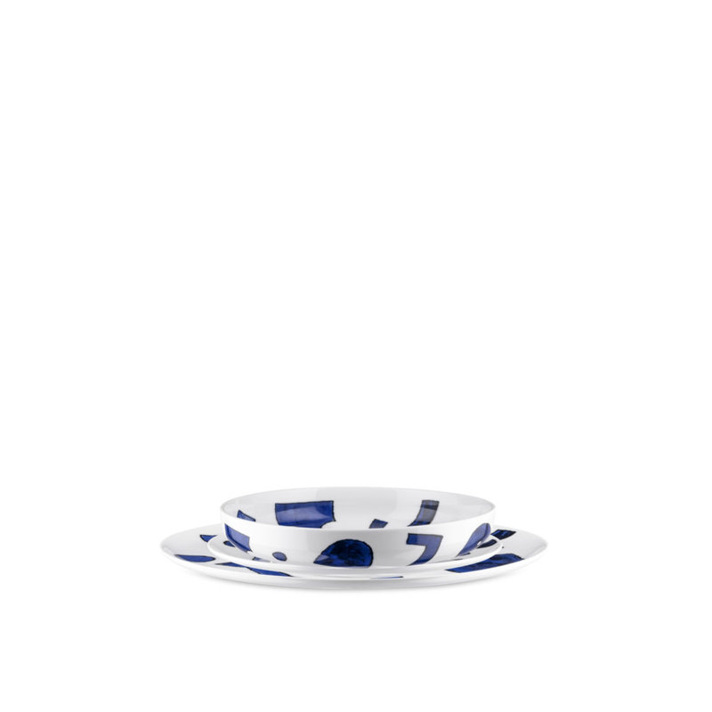 White and Blue Porcelain Dinnerware Set for 4
