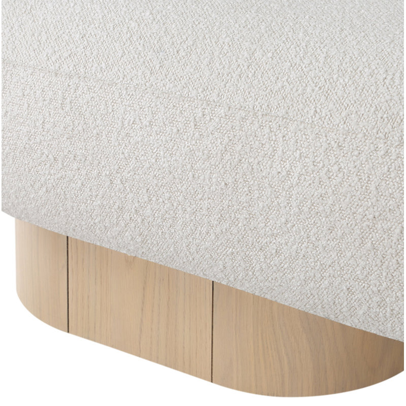 Banc rembourré en tissu Denyer, Chêne clair, Tissu crème bouclé