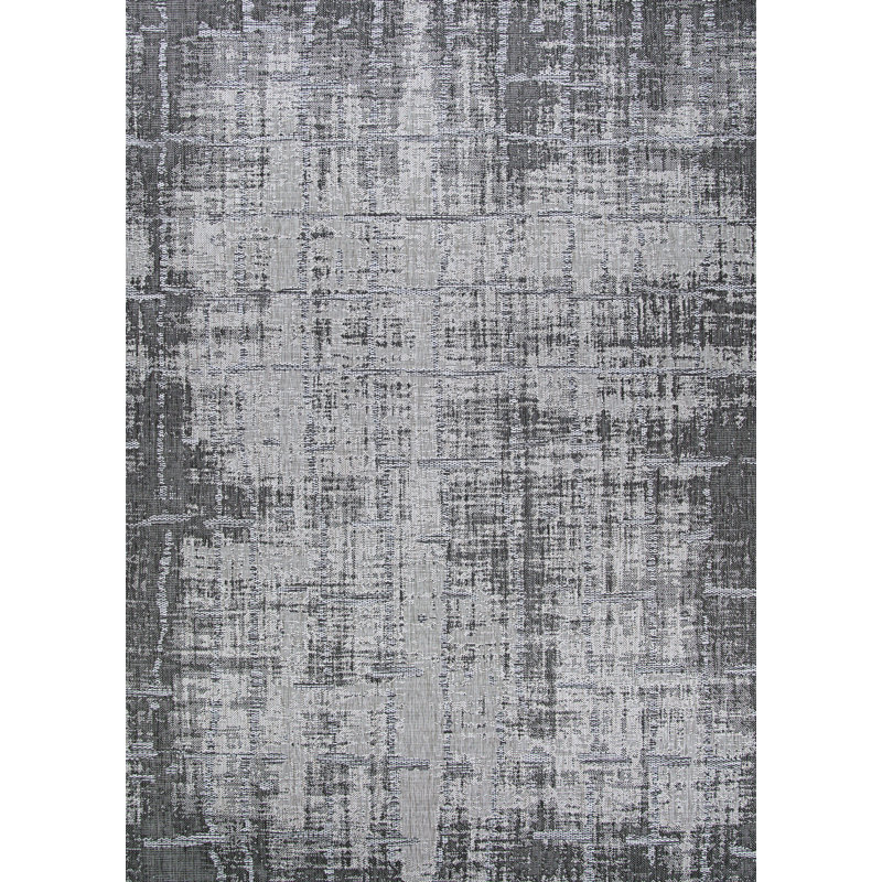 Lolley Abstract Anthracite Light Gray Indoor Outdoor Area Rug, Rectangle 2'2" x 4'3"