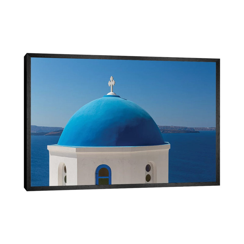 Santorini Church by Alexandre Venancio - Print on Canvas, 45.72cm H x 66.04cm W x 3.81cm D, Black Framed