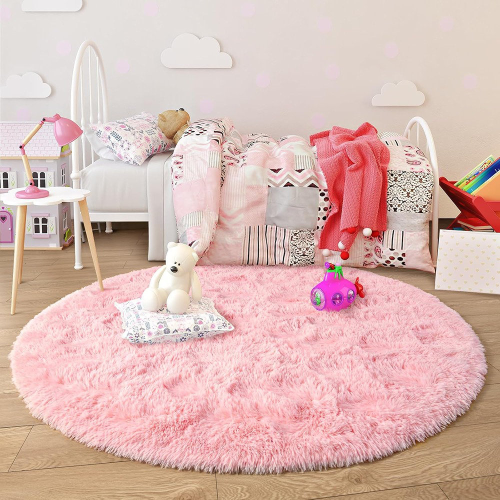 Gemma Violet Junovo Pink Round Rug 4x4 Feet Fluffy Soft Area Rugs
