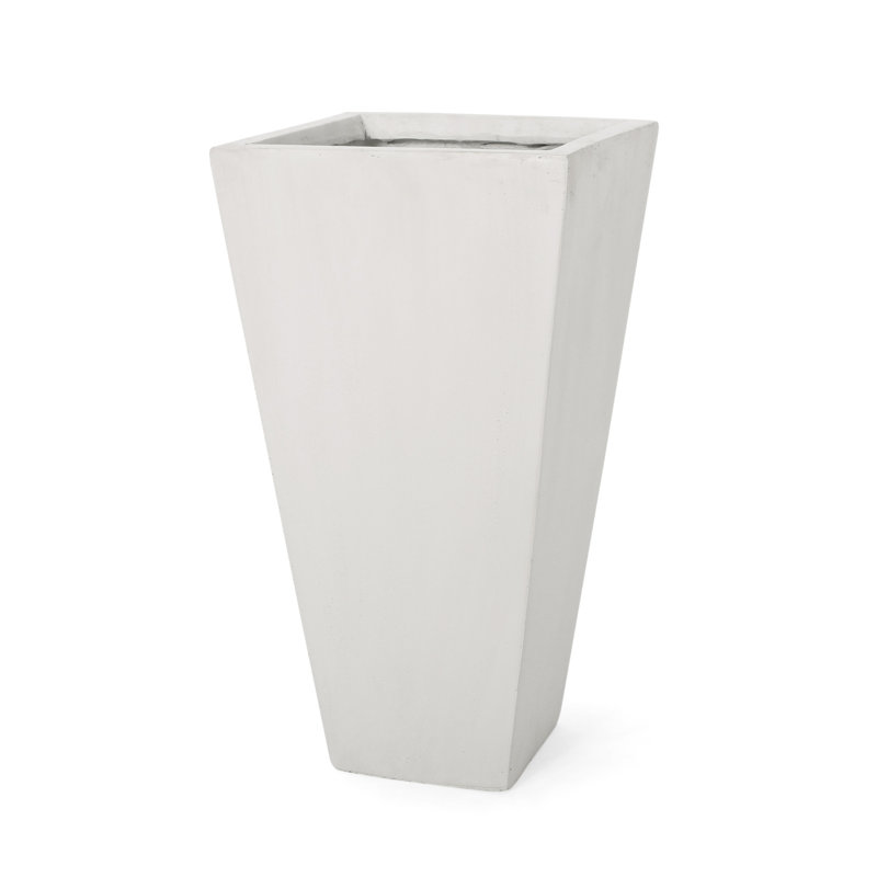 Matte White 13" Cast Stone Outdoor Planter - Enhance Appeal Of Your Backyard Planter, Tapered Design For A Contemporary Garden