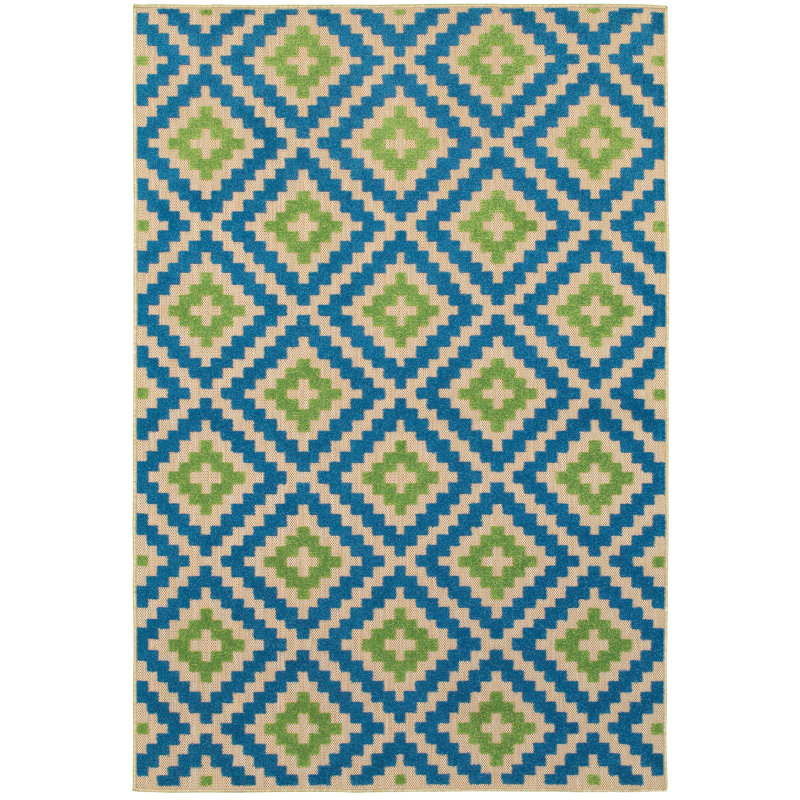 Tapis intérieur / extérieur bleu / vert Evyanna, Rectangle 1 pi 10 po x 3 pi 3 po