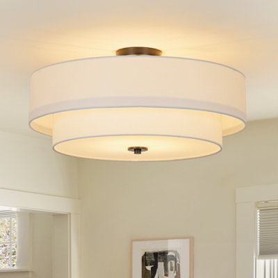 Plafonnier semi-encastré cylindrique en tissu 4 lumières