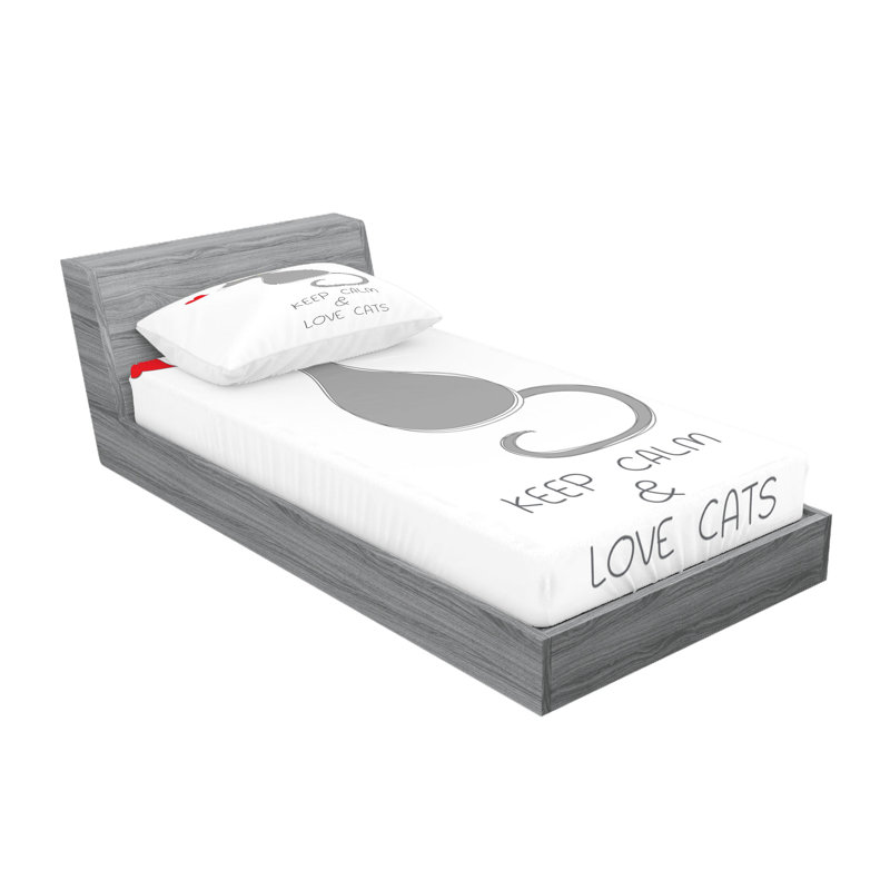 Drap-housse et coussin décoratif Ambesonne Keep Calm, gris rouge jaune, Ensemble de draps-housses pour lit simple + 2 taie