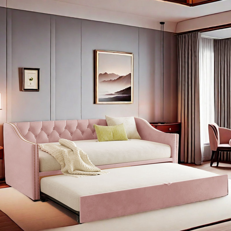 Elifsu Upholstered Daybed, Pink