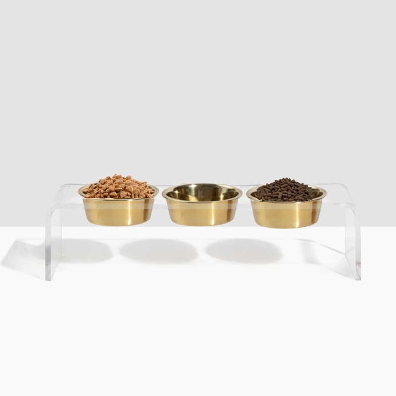 Medium Triple Dog Bowl Feeder With Gold Bowls, 6.5 cups