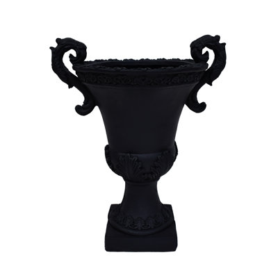 Magnificent Black Magnesium Oxide Urn Planter, Fits Various Plants, 18.81 In. H X 10.97 W 15.5 D, , Drainage Hole, No Assembly Required For Use Elegant Planter Flowers, Herbs, Succulents & Vegetables