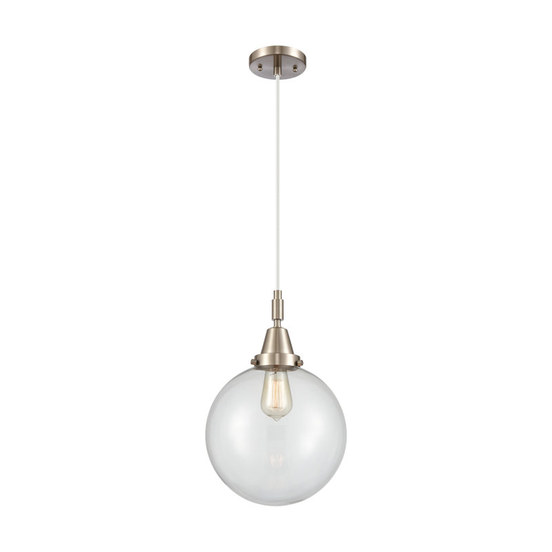 Mini-luminaire suspendu 1 lumière Caden Beacon, Nickel satiné brossé, H 134,88 po x l 10 po x P 10 po, Gris fumée clair