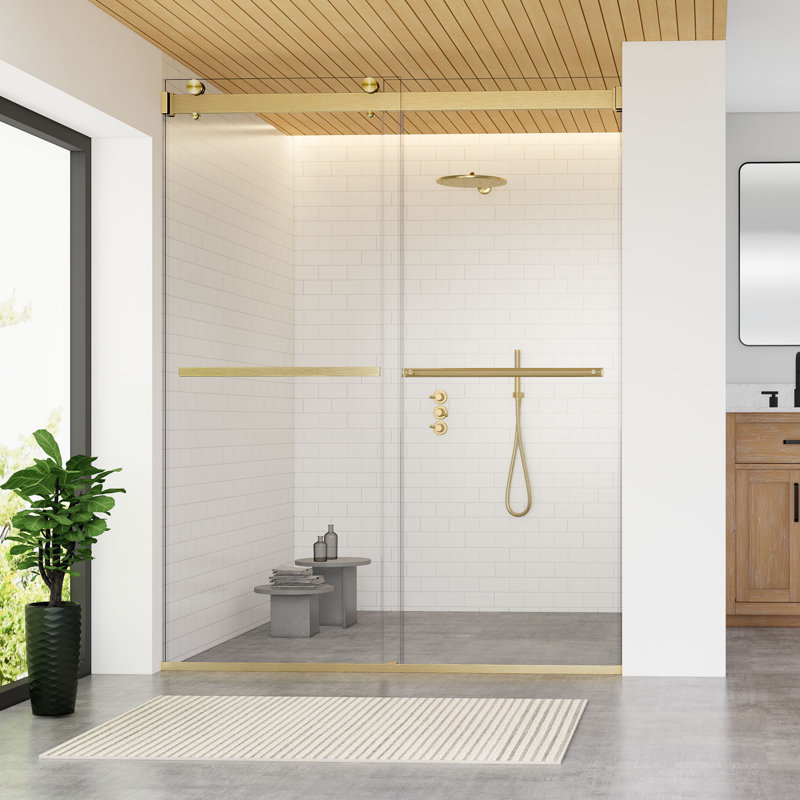60" W x 76" H Bypass Frameless Shower Door, Gold