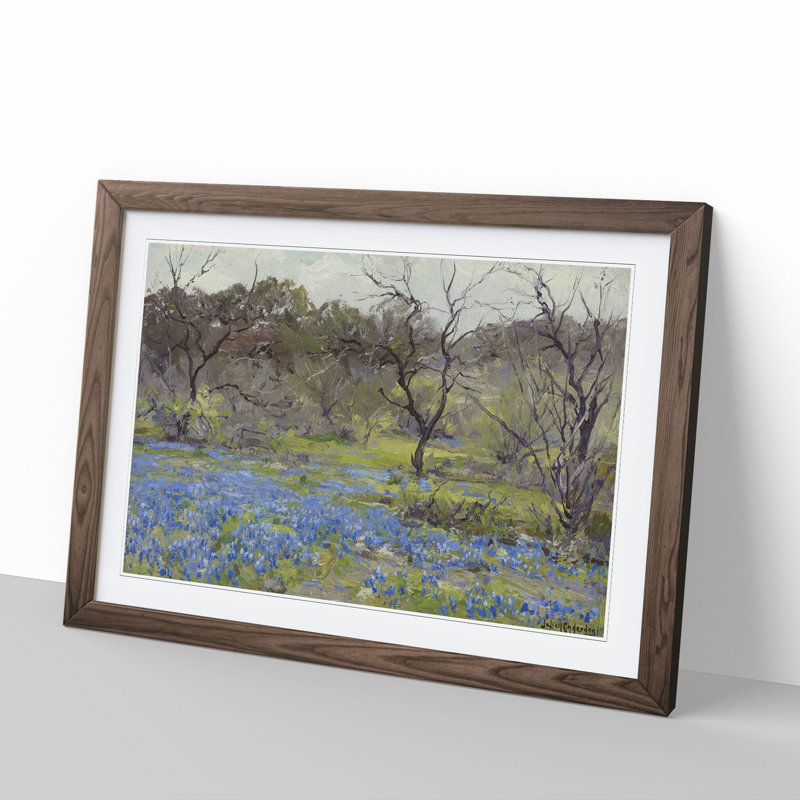 Bluebonnet Flowers Vol.7 by Julian Onderdonk - Picture Frame Painting, Walnut Framed, 27cm H x 36cm W x 2cm D