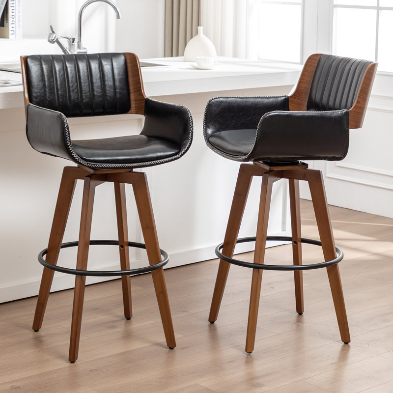 Tabourets pivotants rembourrés en similicuir Modern, Noir, Tabouret de comptoir (siège d'une hauteur de 26,5