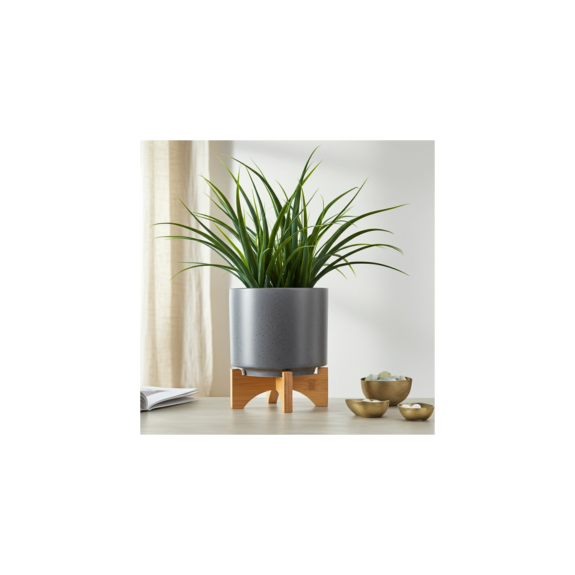Sagebrook Home Ascend Neutral Ceramic Planter Pot with Stand Indoor/Outdoor, Dark Gray, 9" H x 8" W x 8" D, 1