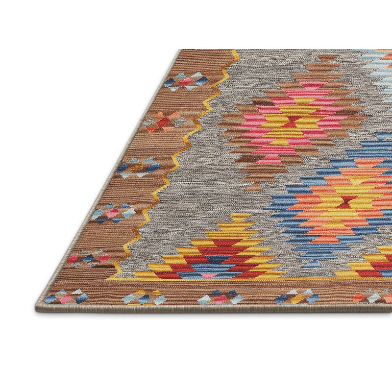Tapis de zone rouge/jaune/rose contemporaine, Rectangle 5 pi x 7 pi