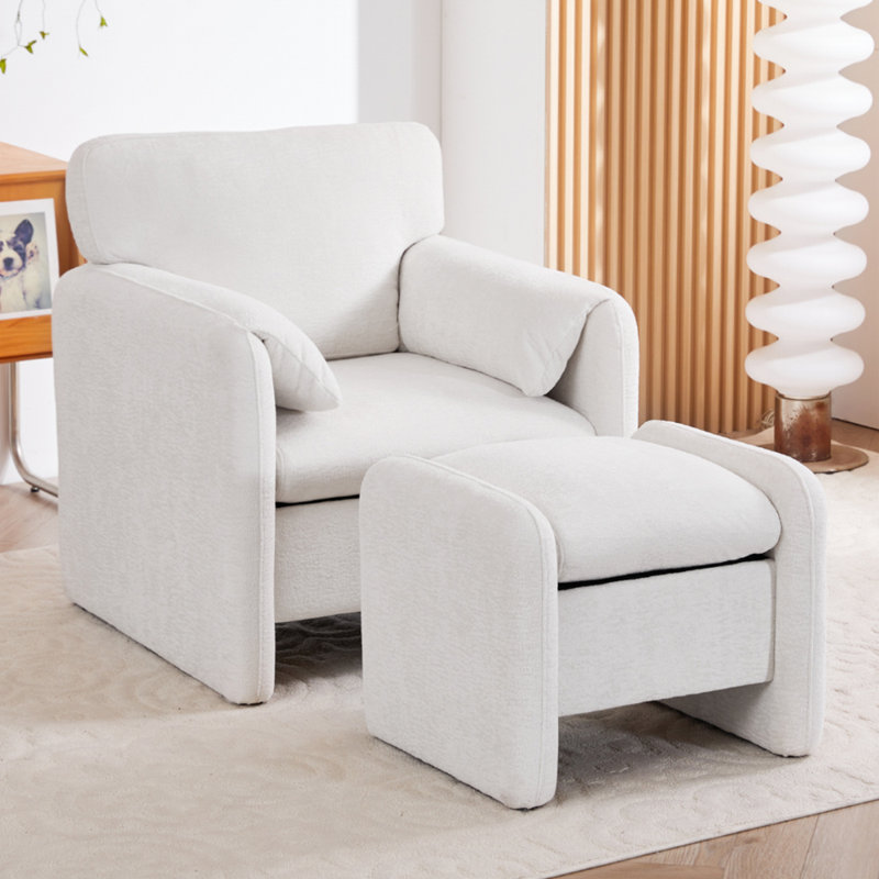 Upholstered Chenille Accent Chair, White