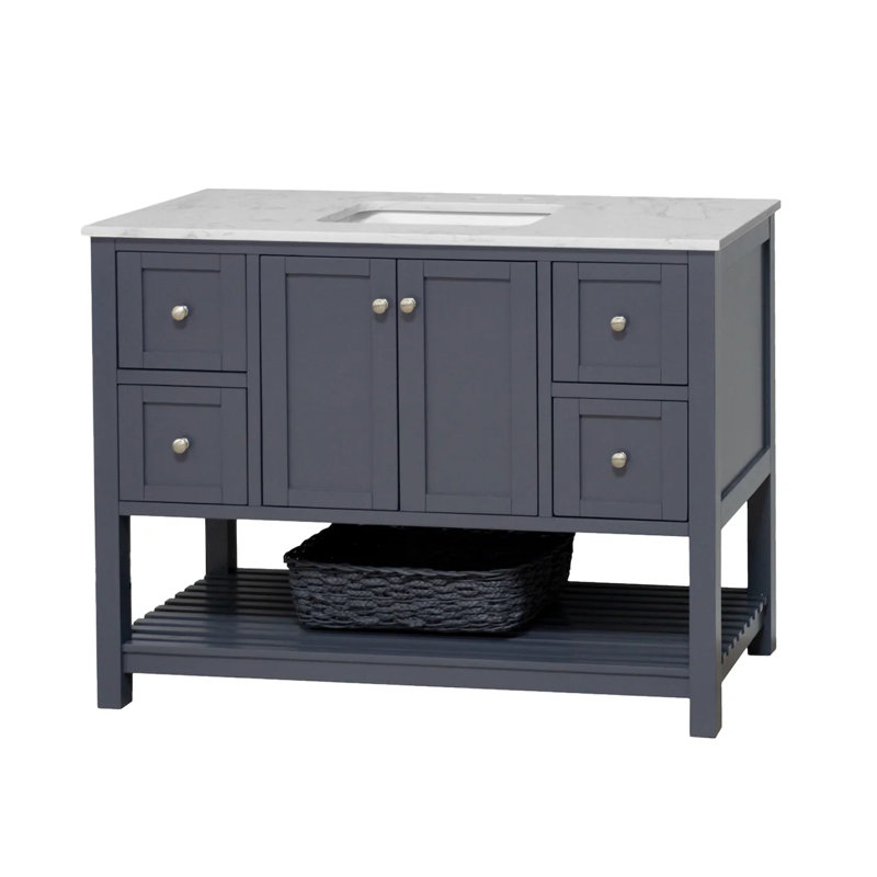 Ensemble de meuble-lavabo simple 48 po Binne, Gris marine, Carrara d'ingénierie