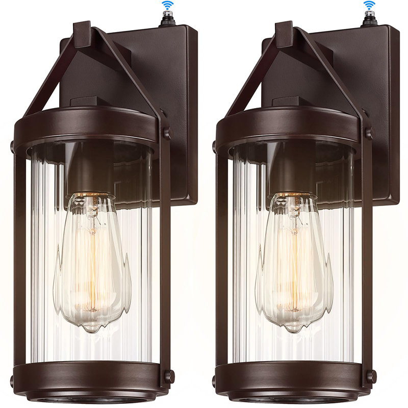 Ensemble de 2 luminaires muraux d'extérieur Dusk to Dawn (ampoules non incluses), Brun